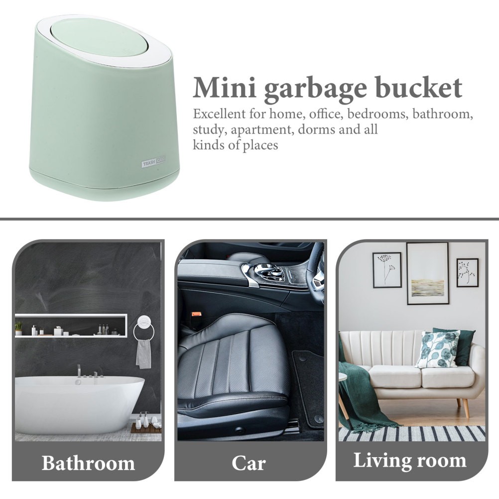 1 Set Mini Reusable Desk Trash Can with Lid Light Green ABS PP Press Type