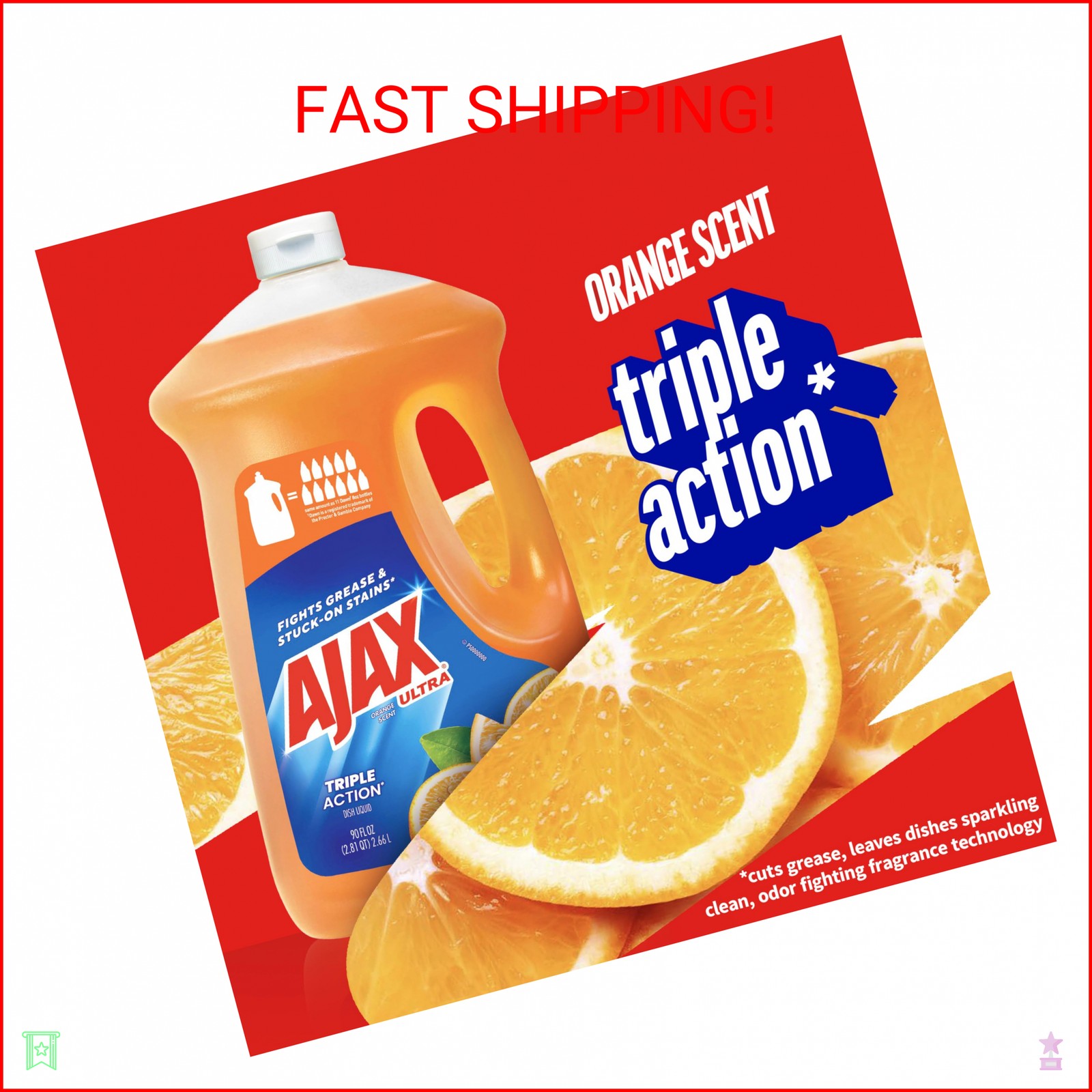 Ajax Ultra Liquid Dish Soap Orange Scent, Triple Action, 90 fl oz Bottle