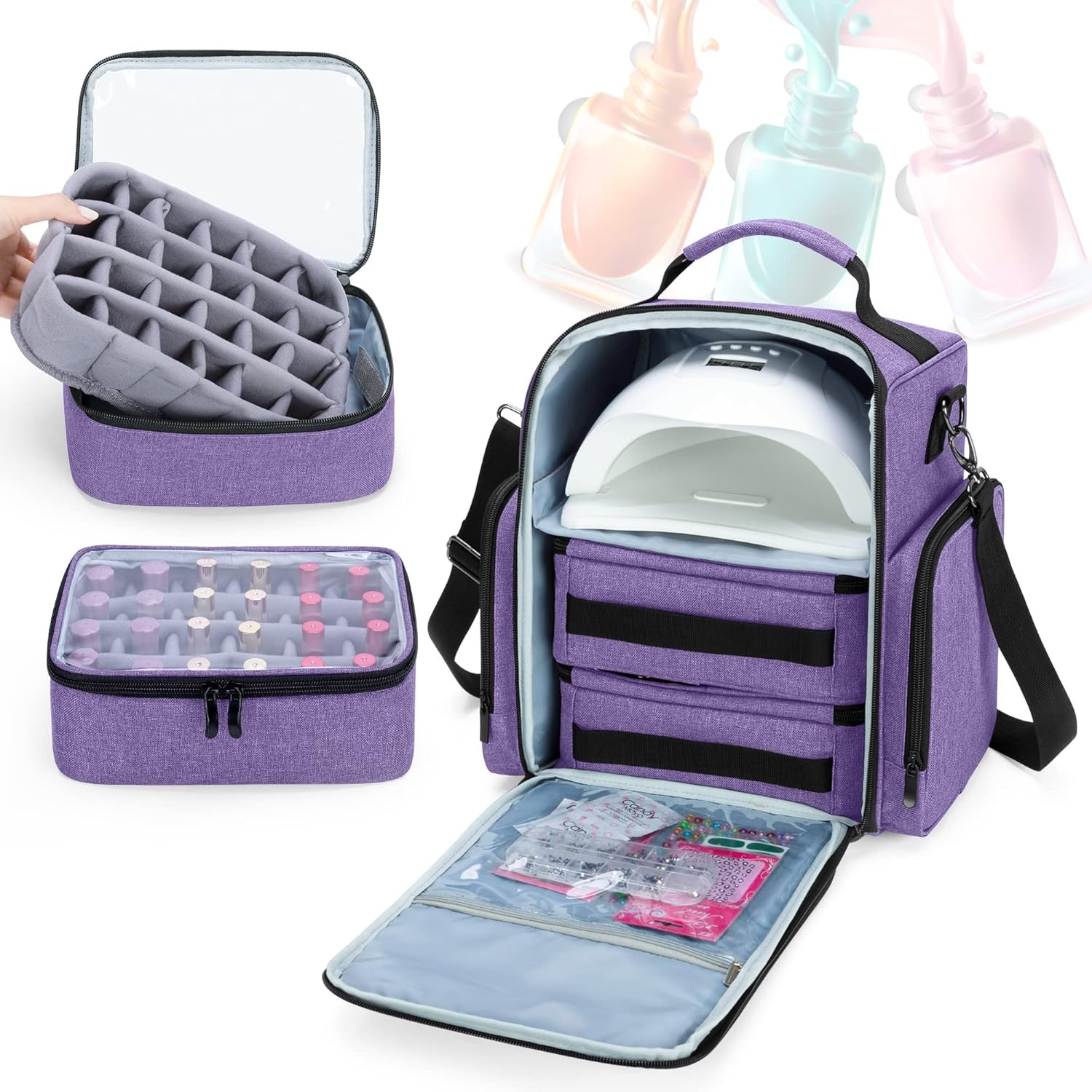 BAFASO Nail Polish Organizer Holds 48 Bottles (15ml – 0.5 fl.oz) and a Purple