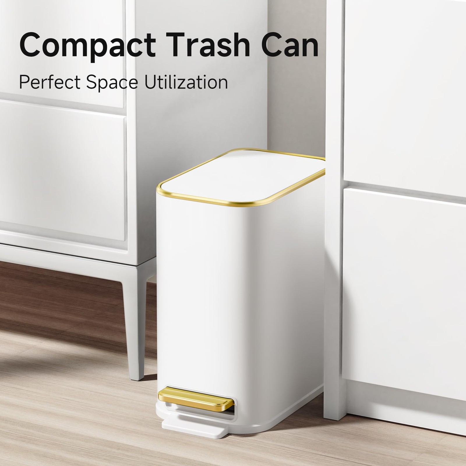 White 5L 1.3 Gallon Stainless Steel Step Slim Small Bathroom Trash Can Dust