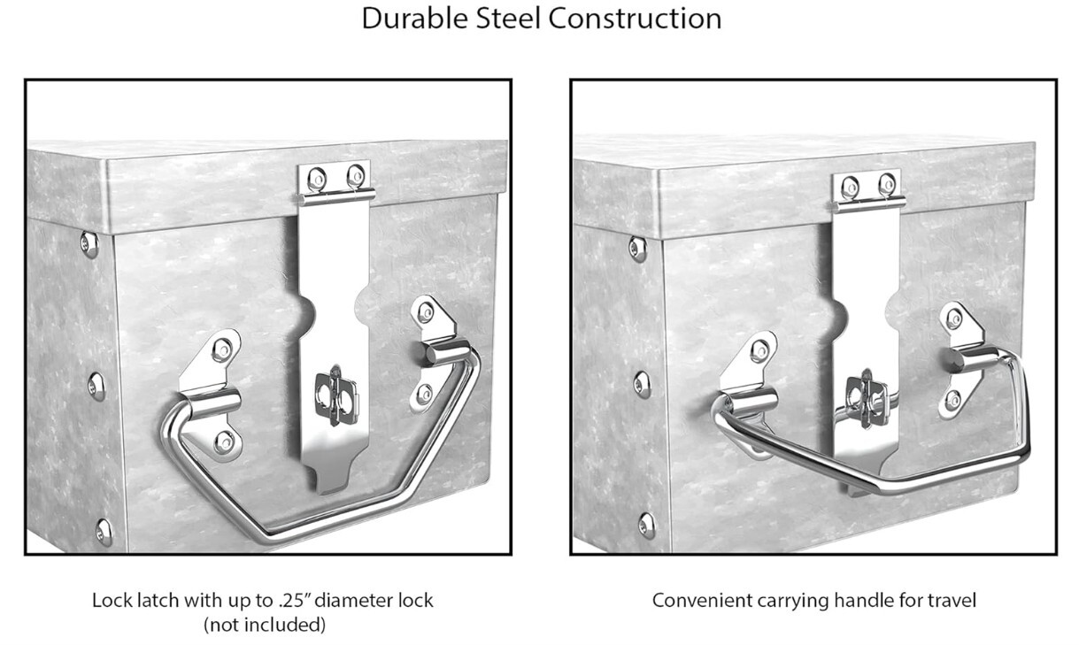 Lock Box with Folding Handle – Durable Metal Storage Chest with Stackable Des…