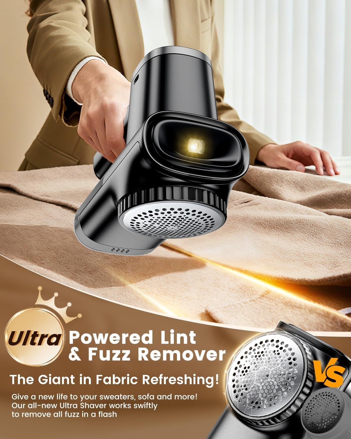 3D 6-Blade Rechargeable Lint Remover with LED Display & 180 Min Runtime