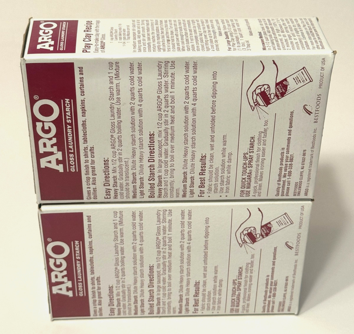 2 Argo Gloss Laundry Starch 1 lb (16 oz) Crisp Finish Red Box DISCONTINUED NOS
