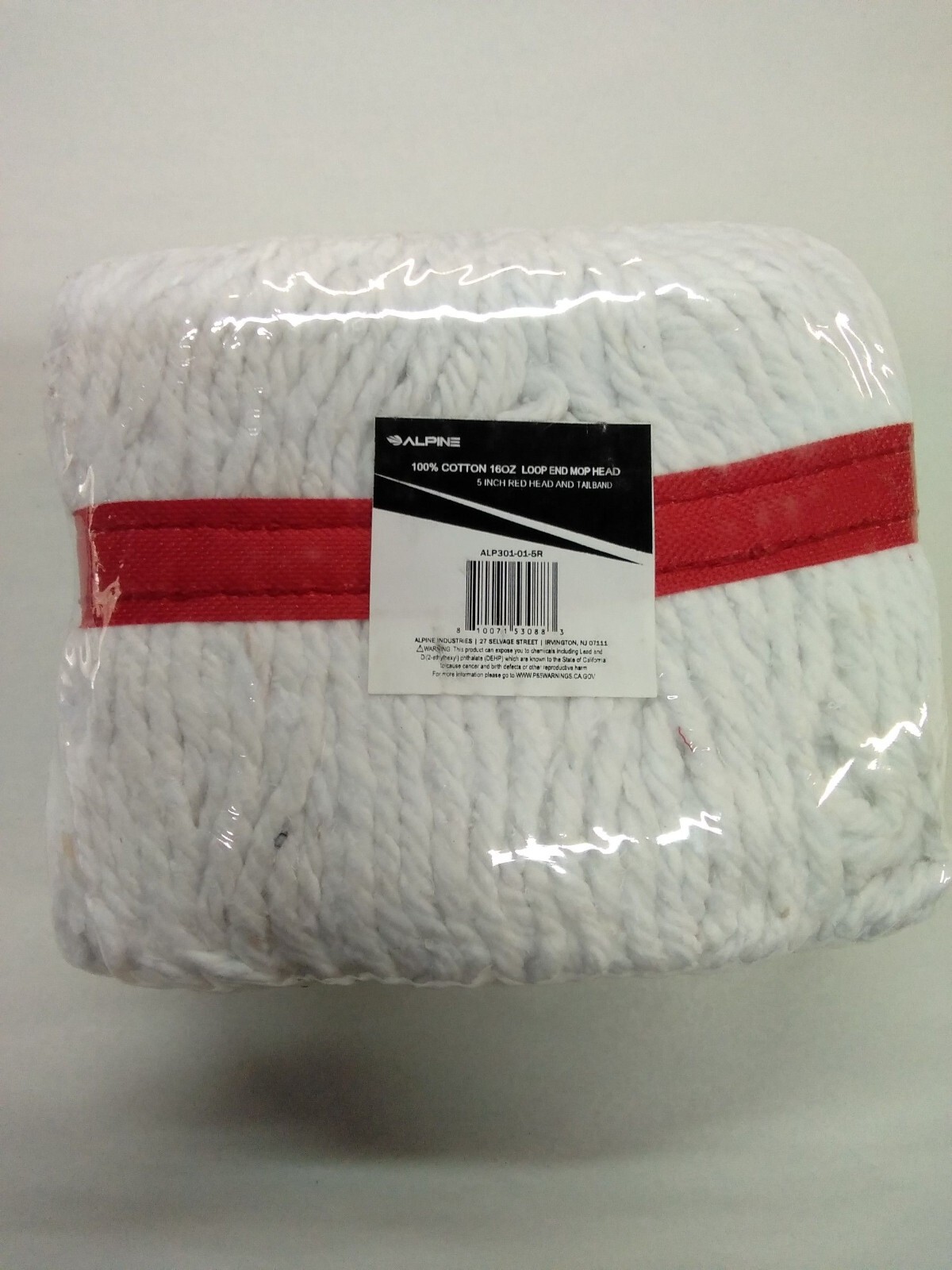 Alpine Industries Loop-End Cotton Mop Head 5” Red Headband & Tailband Case of 12