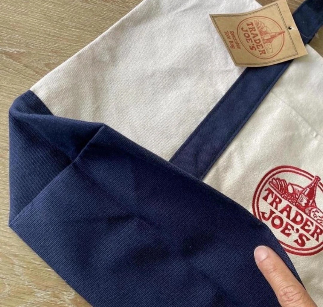 Trader Joe’s Large Canvas Tote Bag – Navy Blue, Heavy Duty Bag – Exterior pocket