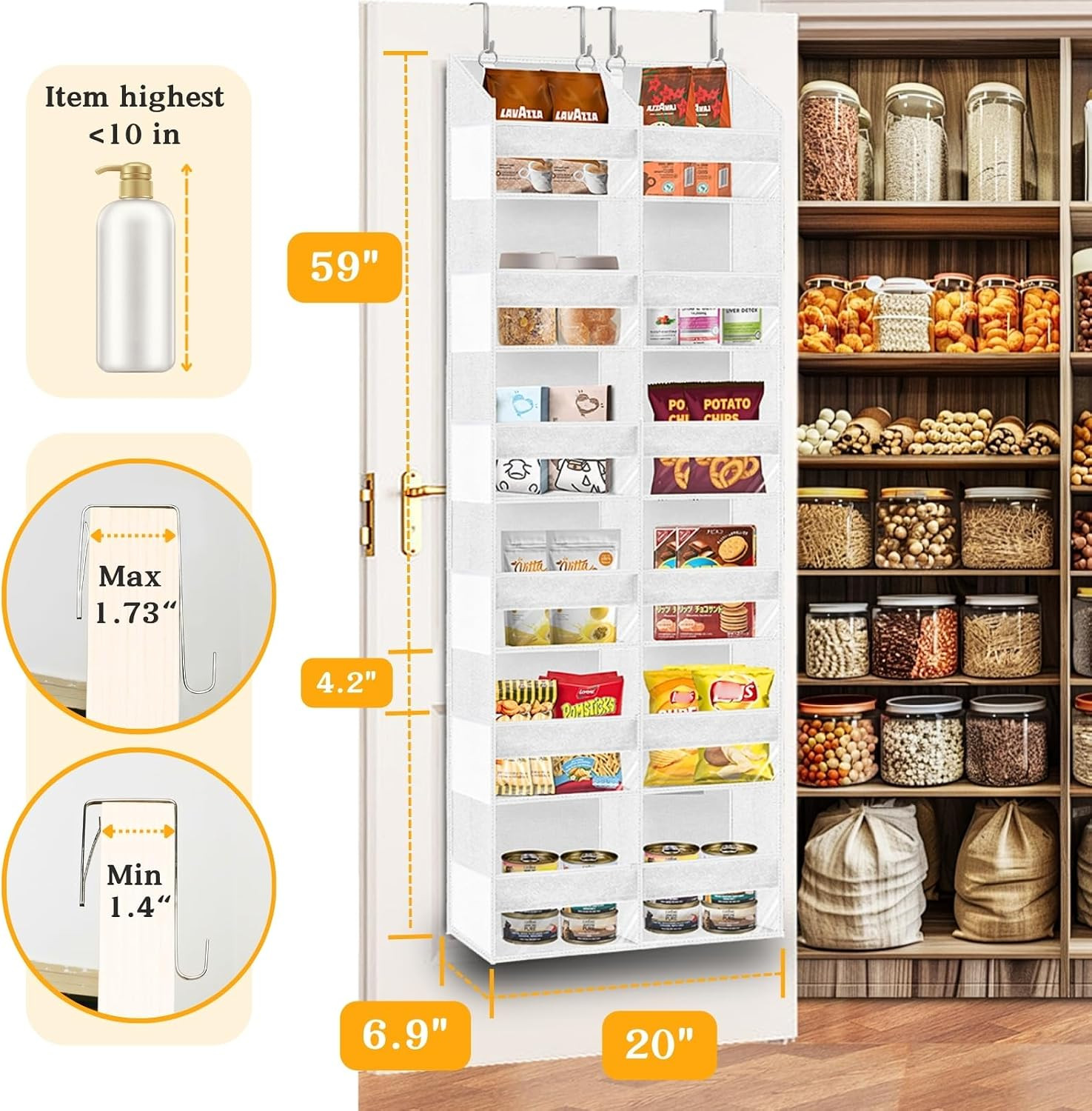 Over the Door Organizer 6 Tiers, Extra Large behind Door Storage of 12 Compartme