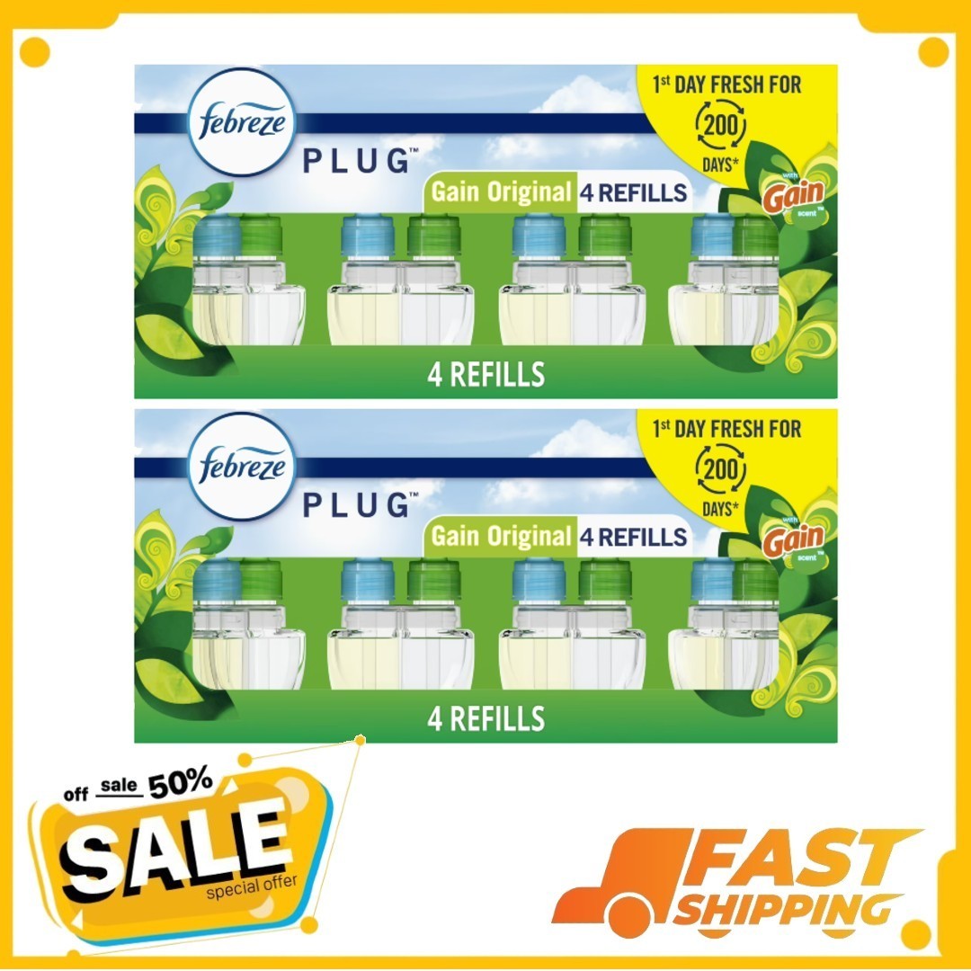 ( 2 Pack ) Febreze Plug In Air Freshener Scented Oil Refill Gain, 4 Count