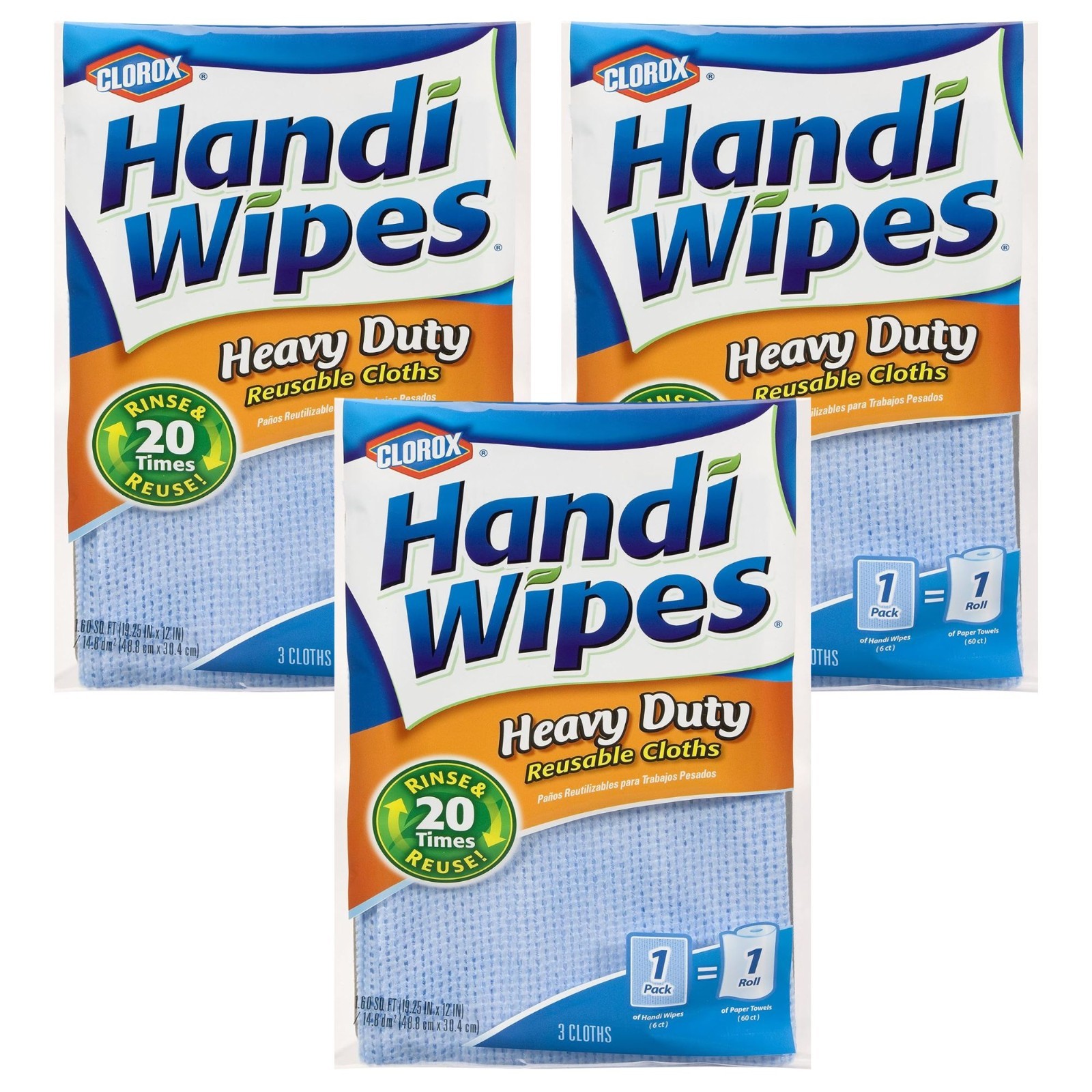 New 3 packs Clorox Handi Wipes Multi-Use handy Reusable Cloths, 9 Count