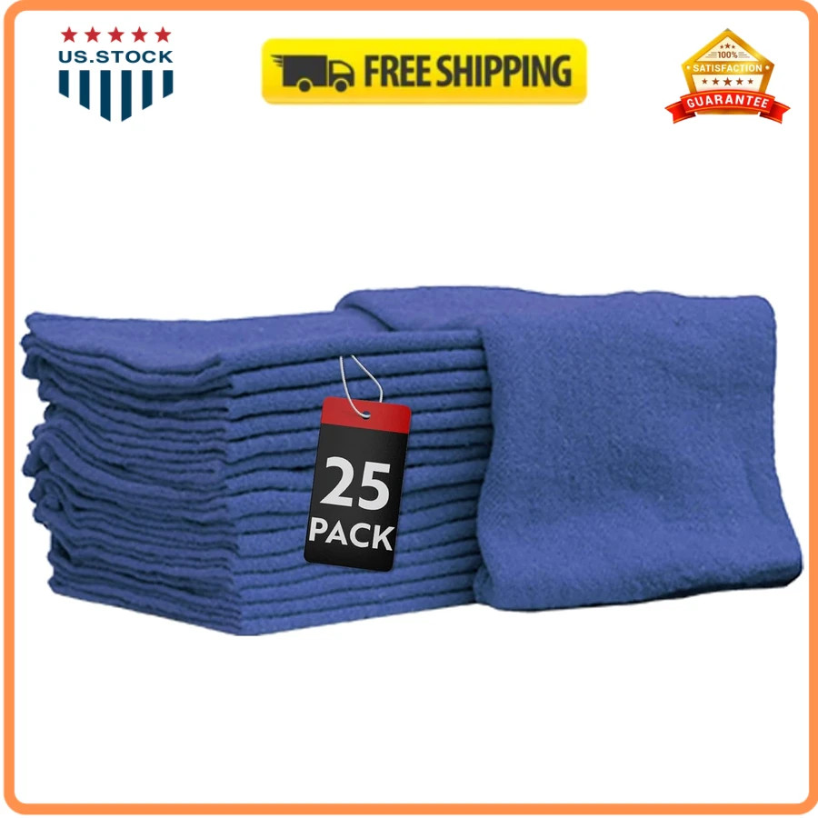 Nabob Wipers 25 Pack 14×14 Blue 100% Cotton Commercial Grade Shop Towels Rags