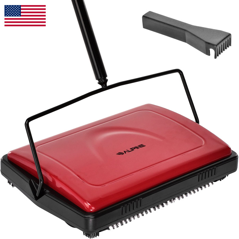 Alpine Industries Alpine Manual Carpet Sweeper Triple Brush Non Electric