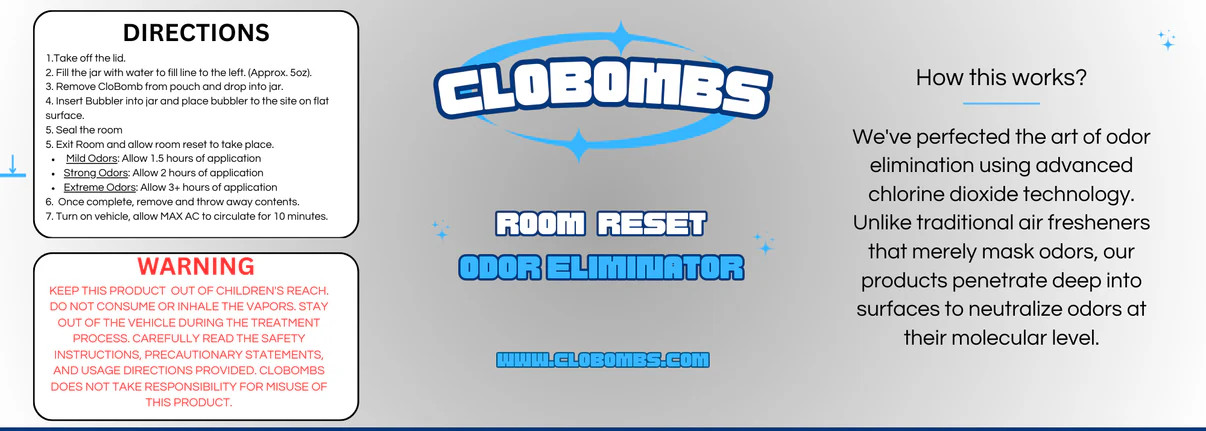 CloBombs, Odor Remover, Home, Car, Pet Urine, Smoke, Mildew, Sweat, Body Odor