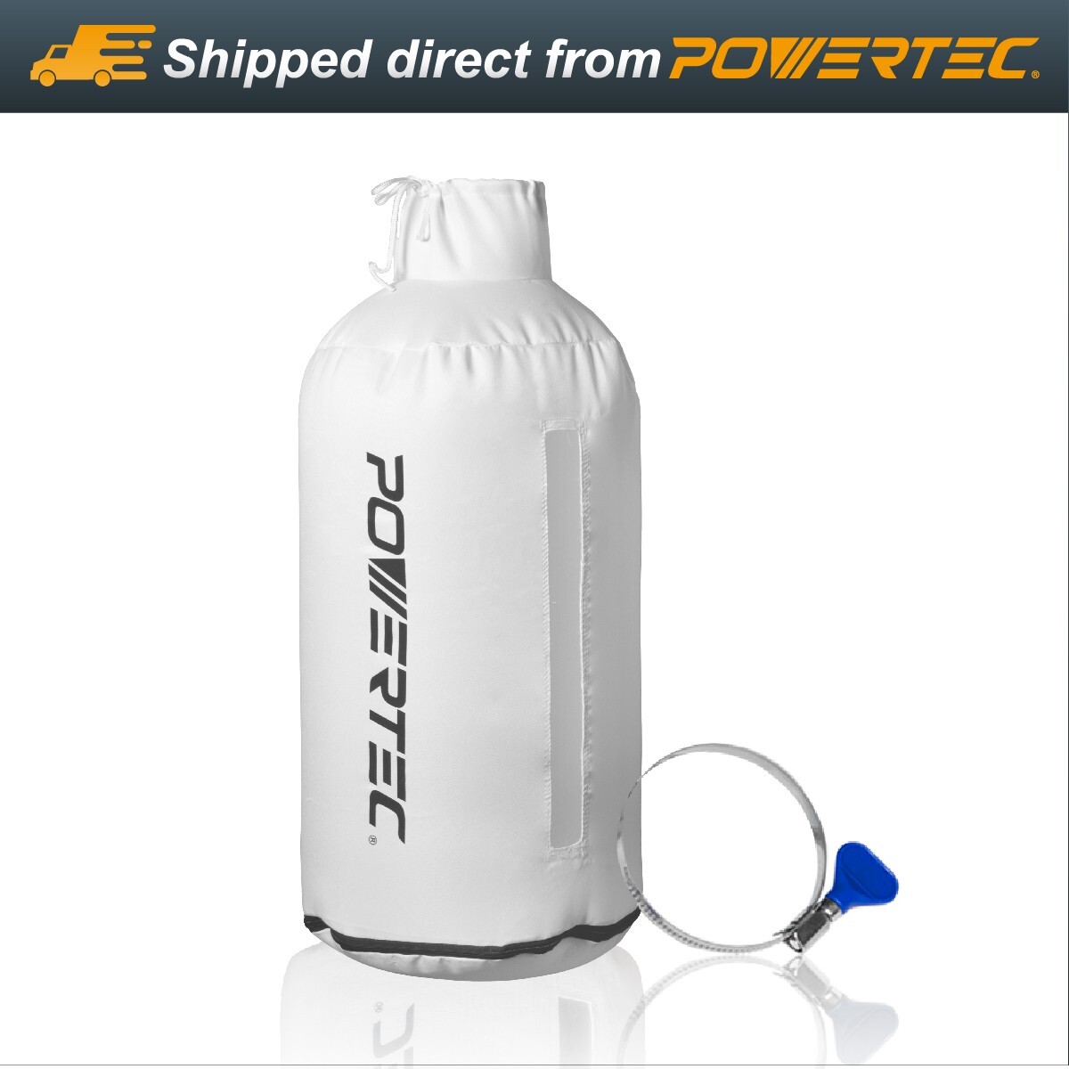 POWERTEC Dust Collector Bag, 30 Micron Filter 4″ Dust Port w/ 4″ Key Hose Clamp