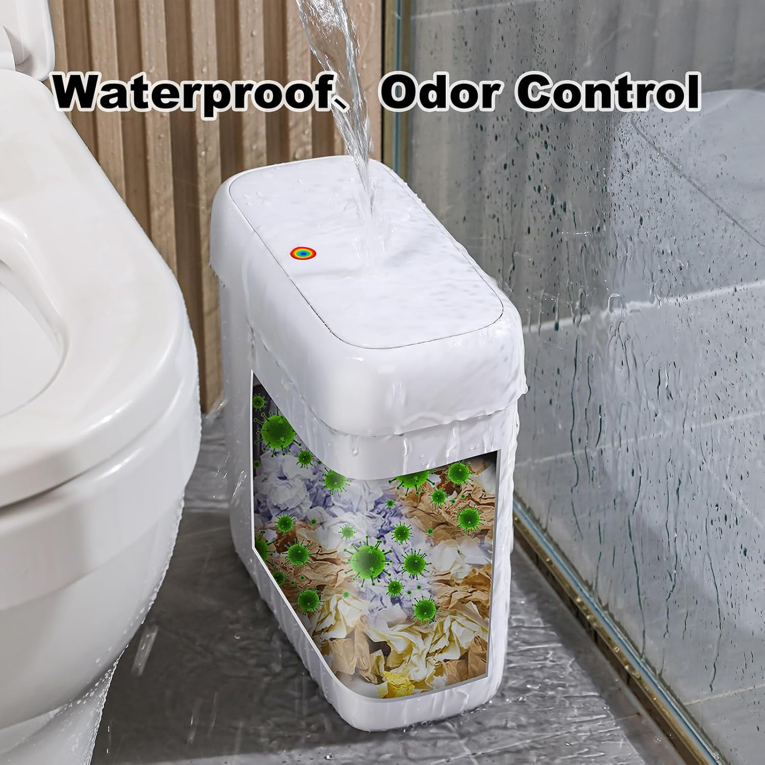 Funest Bathroom Small Trash Can with Lid,10L / 2.7 Gallon Slim Garbage Bin Waste