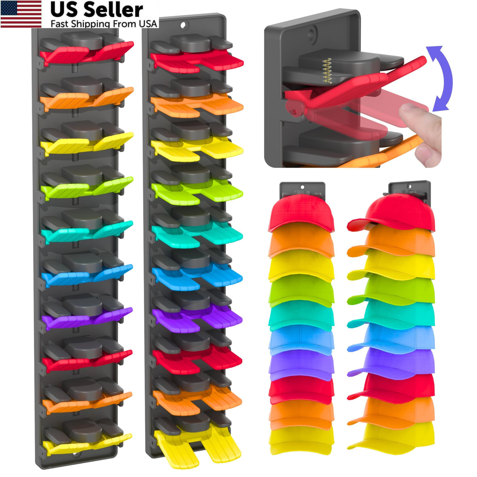 BRUBEQO Hat Organizer for Baseball Caps 2 Packs 1.8 x 2.7 x 14 inches, black