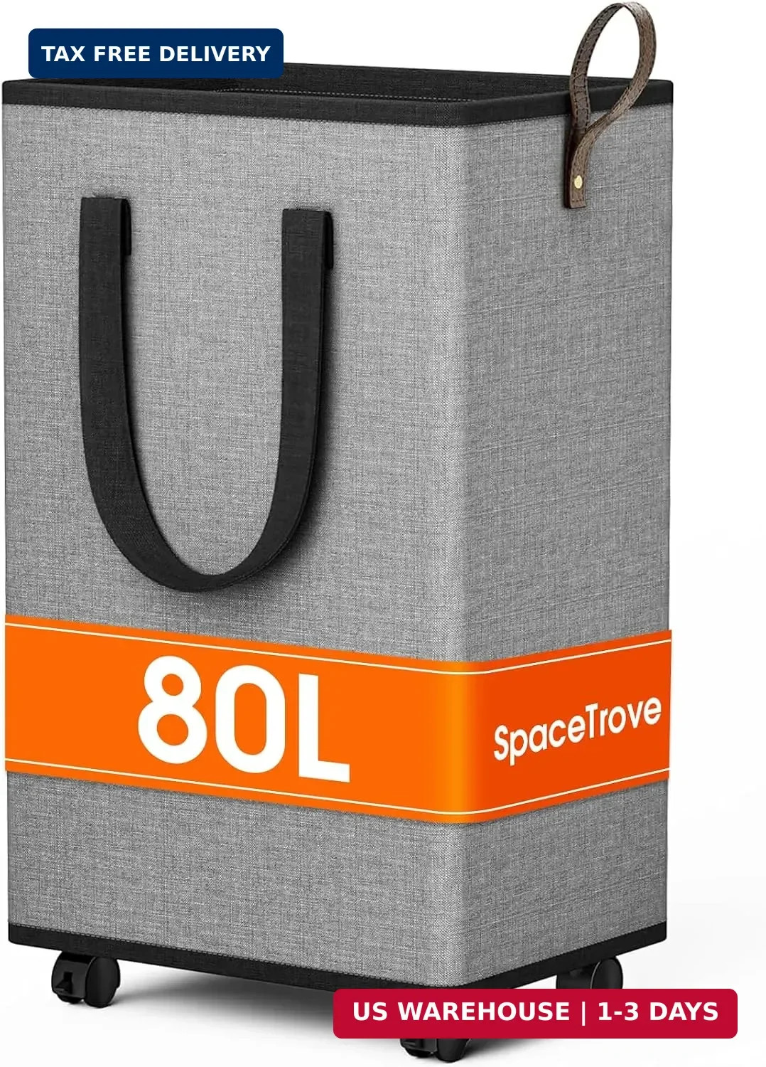 SpaceTrove Rolling Laundry Basket with Wheels, Laundry Hamper, 80L, Grey | Colla