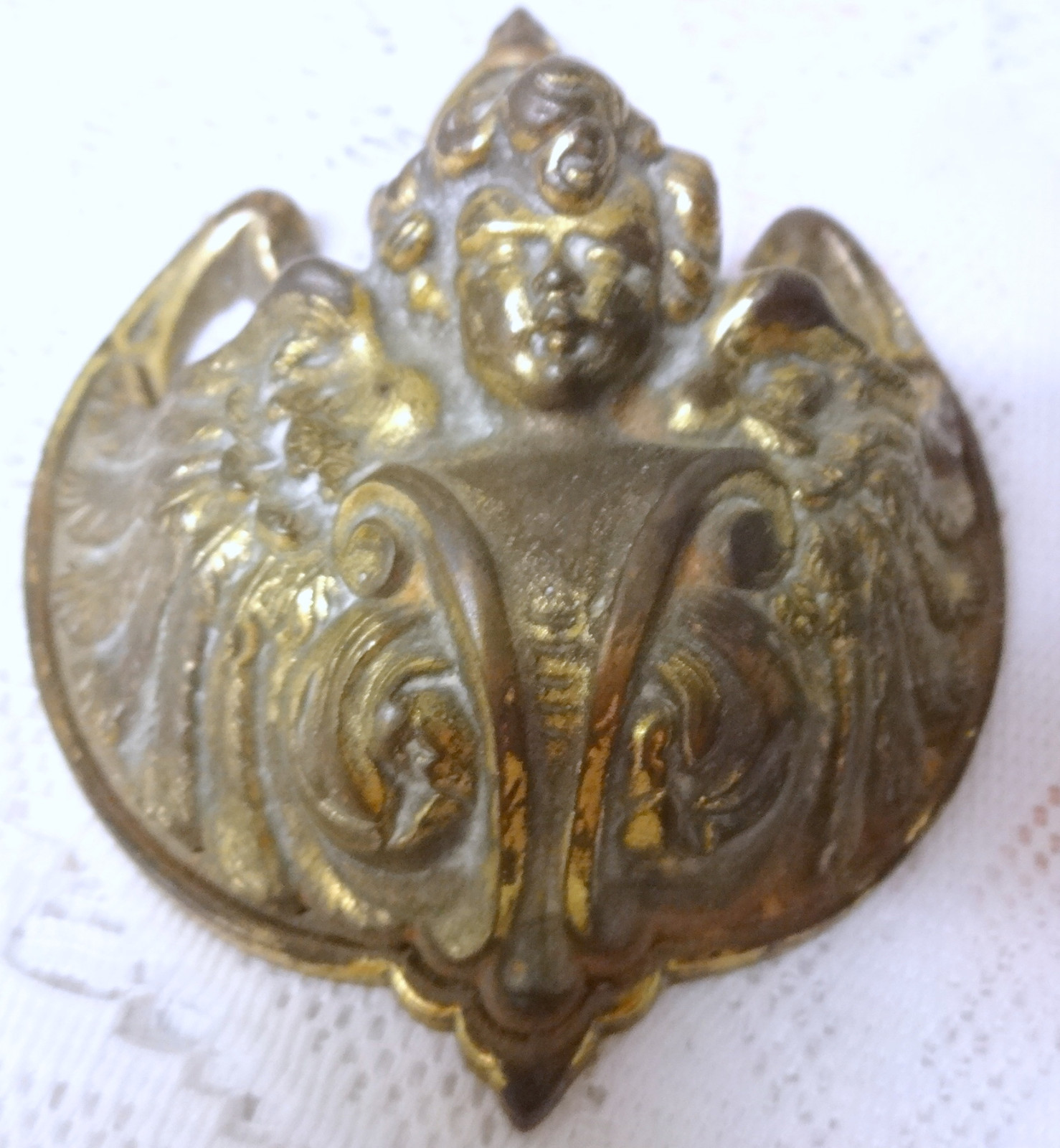 Antique Art Nouveau Deco Angel Old Numbered Brass Wall Pocket Ornate Fine Detail