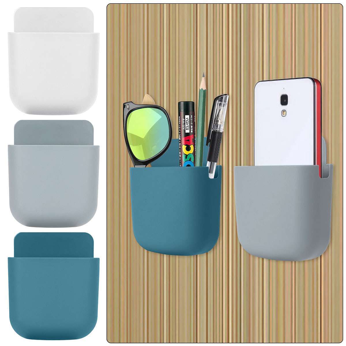 Wall Mounted Remote Control Holder Hole Free Pen Storage Box Hanging Organizer