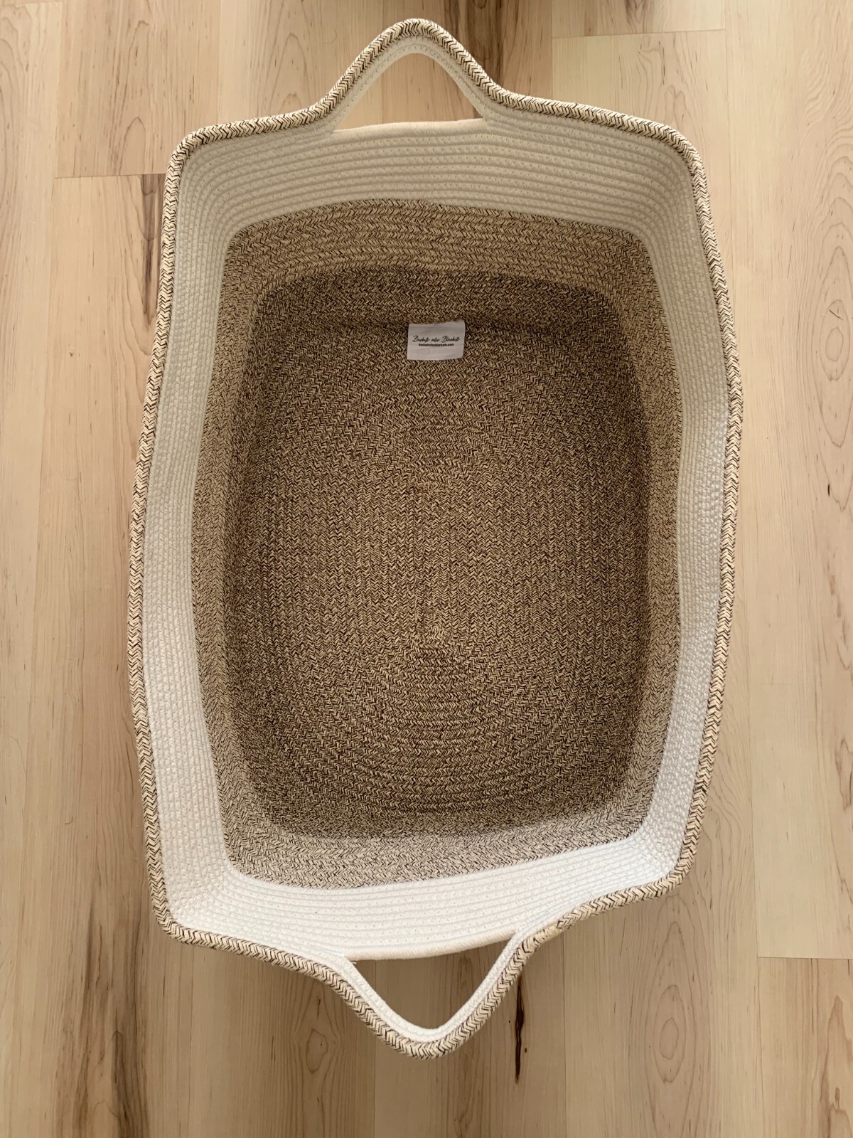Large tan & white cotton rope basket, blanket basket, storage basket, laundry