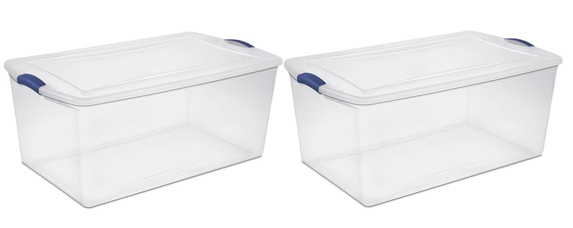 Sterilite 105 Quart Extra-Large Latching Storage Bin Clear Plastic Latch Lid 2Pk