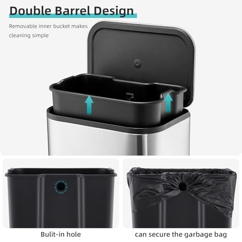 Rectangular Stainless Steel Trash Can, Fingerprint-Resistant Step 5.3 Gal/20L