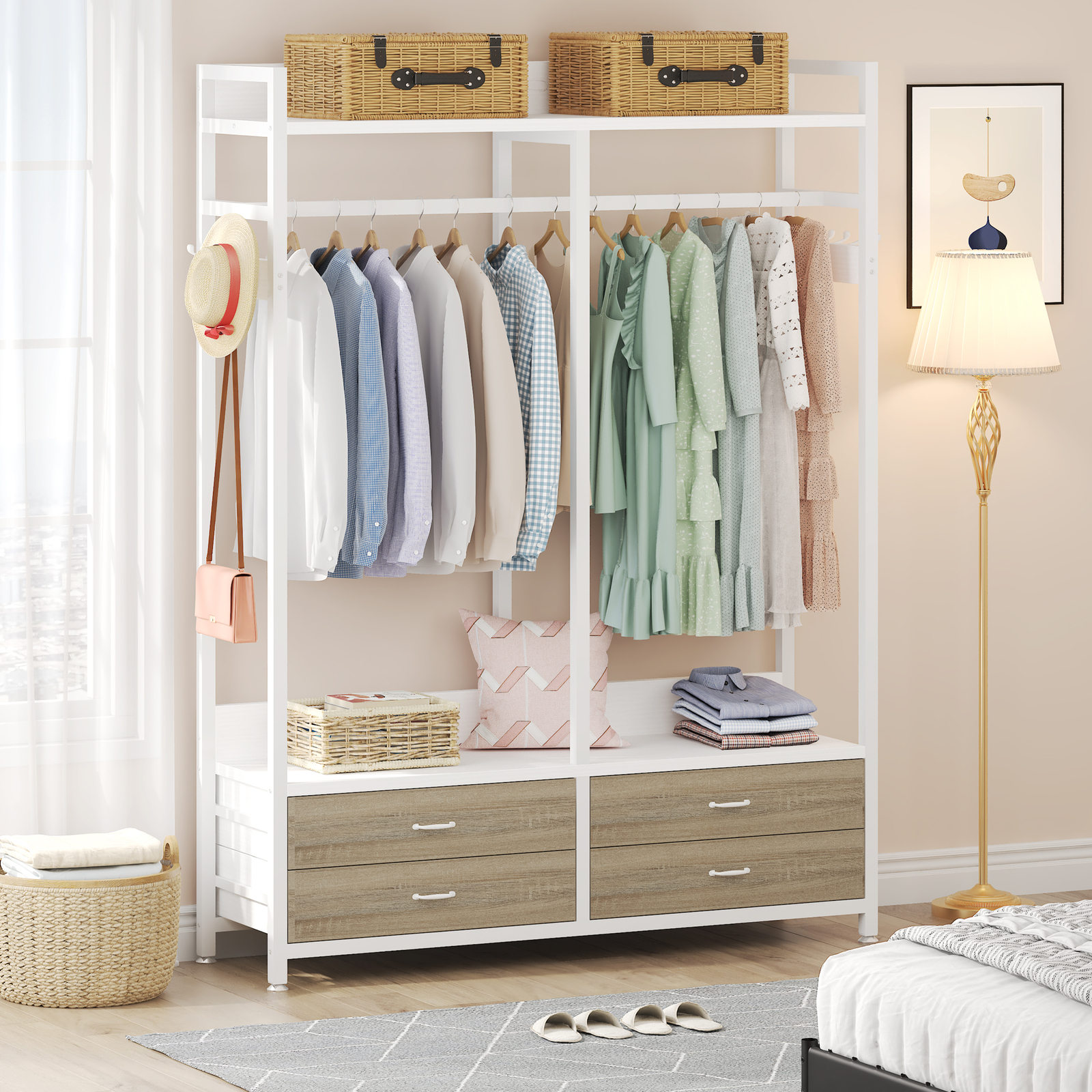 Tribesigns Closet Organizer with 4 Large Drawers, Clothes Garment Rack with Hook