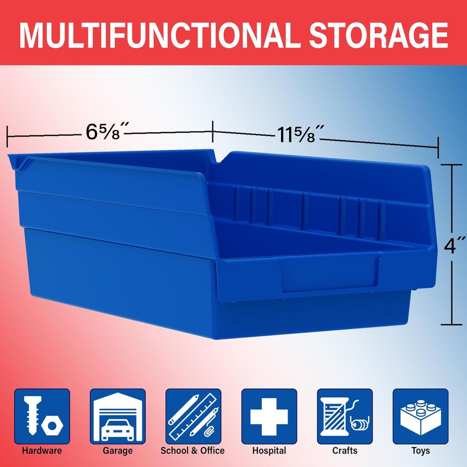 Akro-Mils 12 Pack AkroBins Plastic Storage Bins, Space-Saving Organizers, Blue