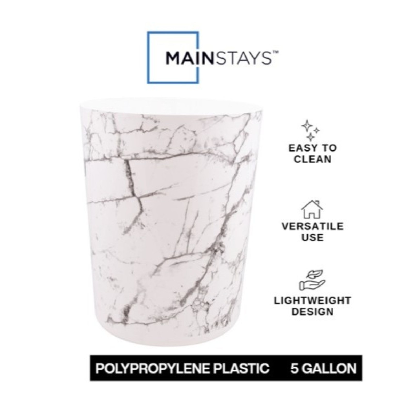 Bathroom Trash Can, 5 Gallon Small Plastic Garbage Bin with No Lid, White Marble