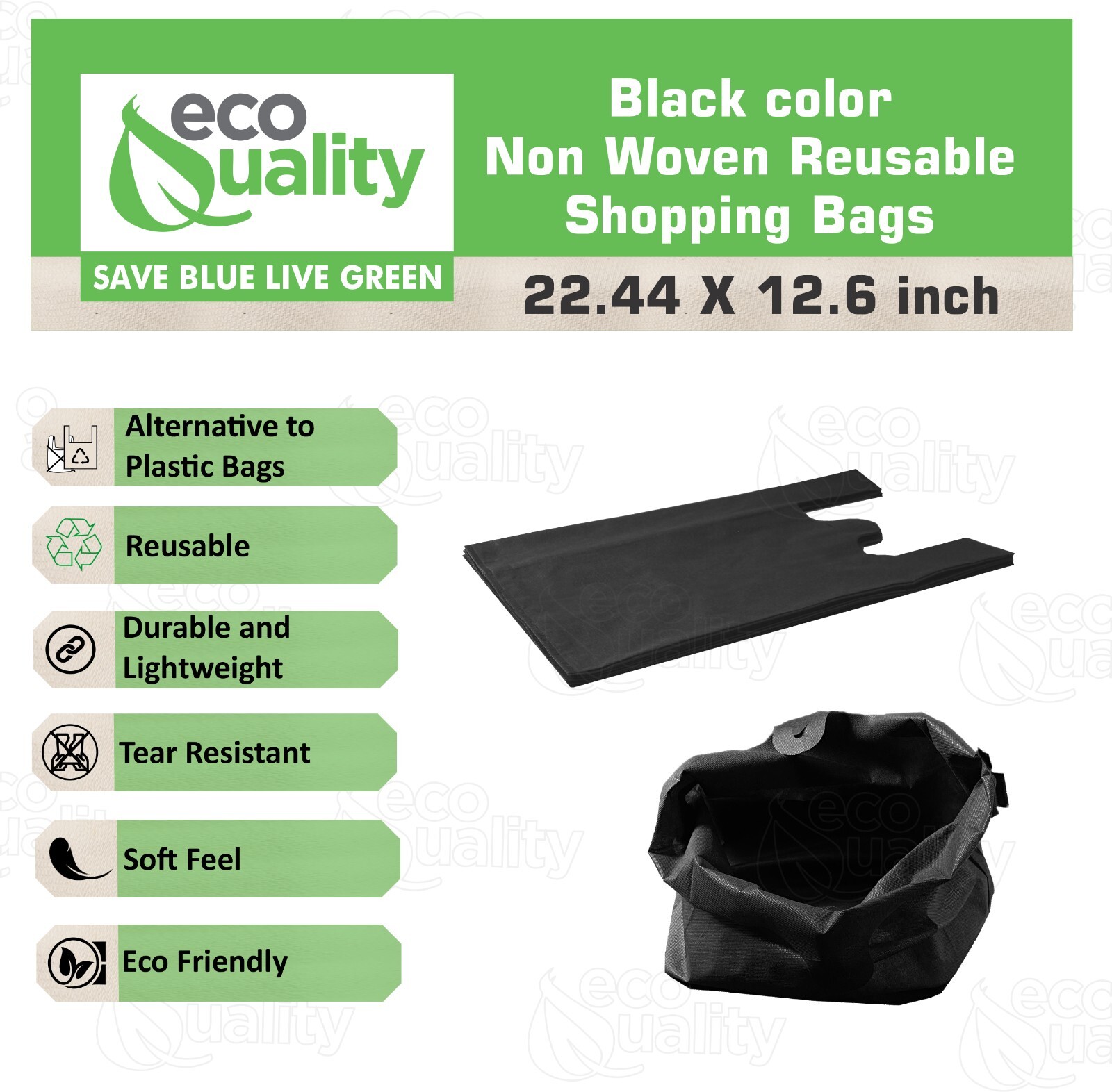 Non Woven T-Shirt Shopping Grocery Bags Black Reusable Large USA MADE 600pcs