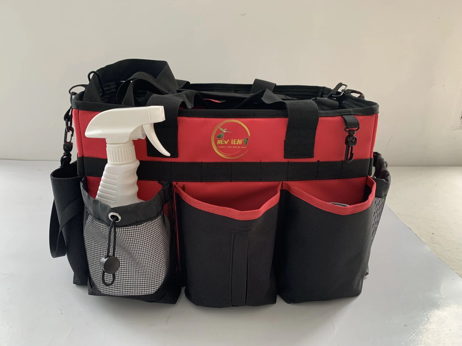 Heavy-Duty Caddy Bag wid Free spray bottle & Towls,Shoulder strap,waist belt.Red
