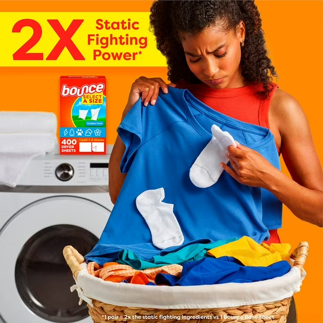 Bounce Select-A-Size Fabric Softener Dryer Sheets Outdoor Fresh 400 Ct New Pack