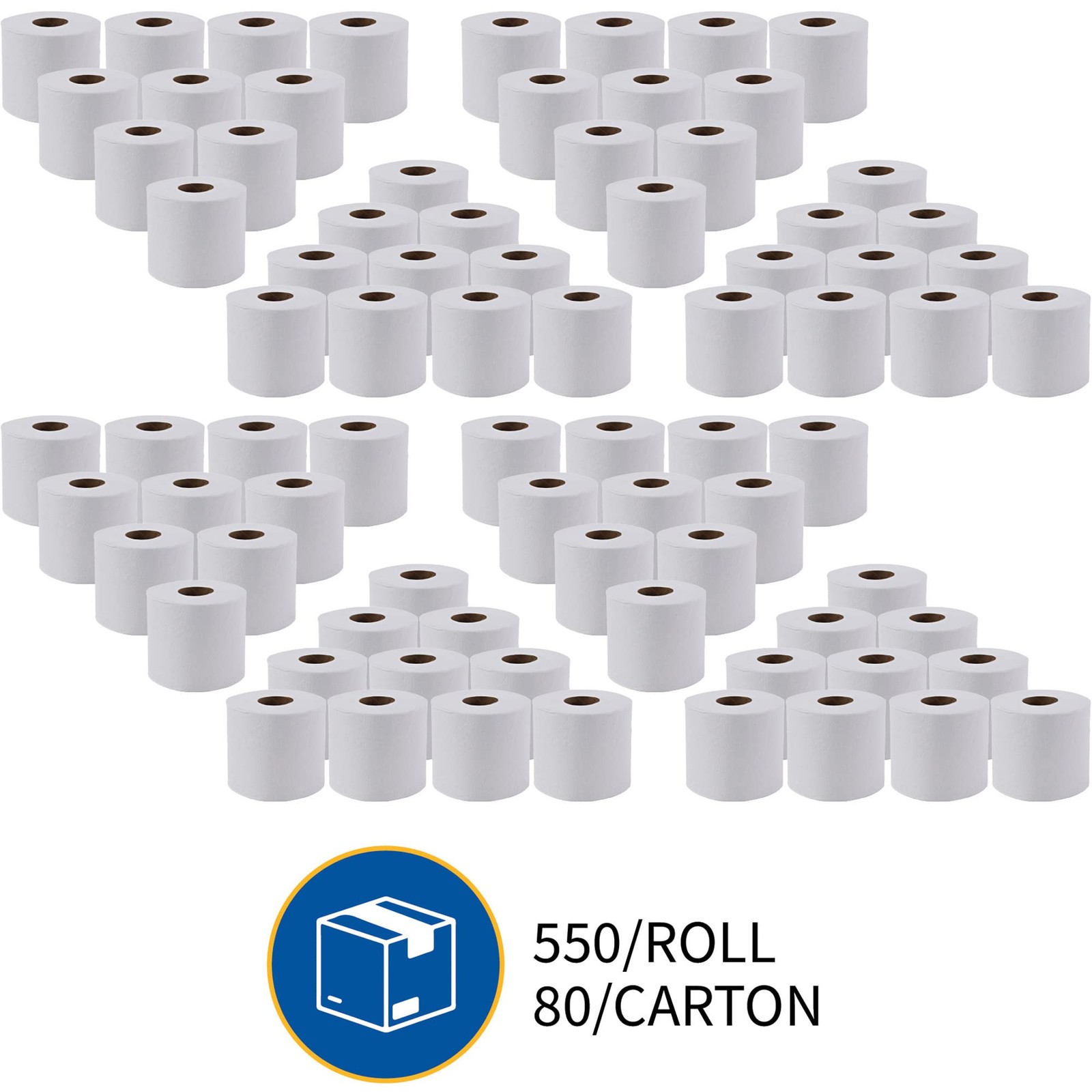 Standard Bath Tissue, 4″ x 4″, 2-Ply, 550 Sheets/Roll, 80 Count
