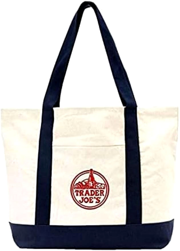 TRADER JOE’S LARGE CANVAS BAG HEAVY COTTON REUSABLE SHOPPING BAG LARGE NAVY BLUE