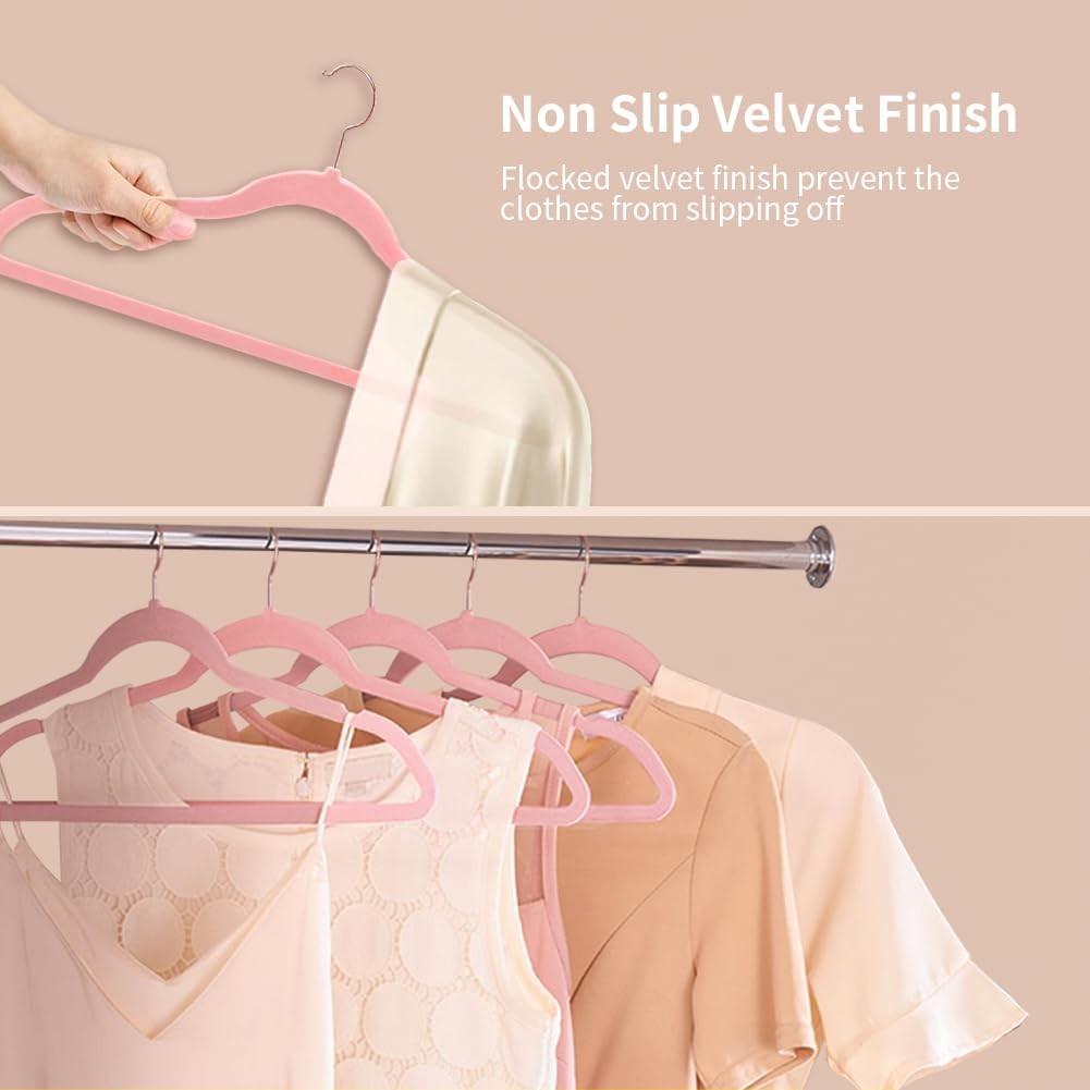 Stormix Adult Velvet Hangers Non-Slip Shoulder Notches 36 Pack Pink
