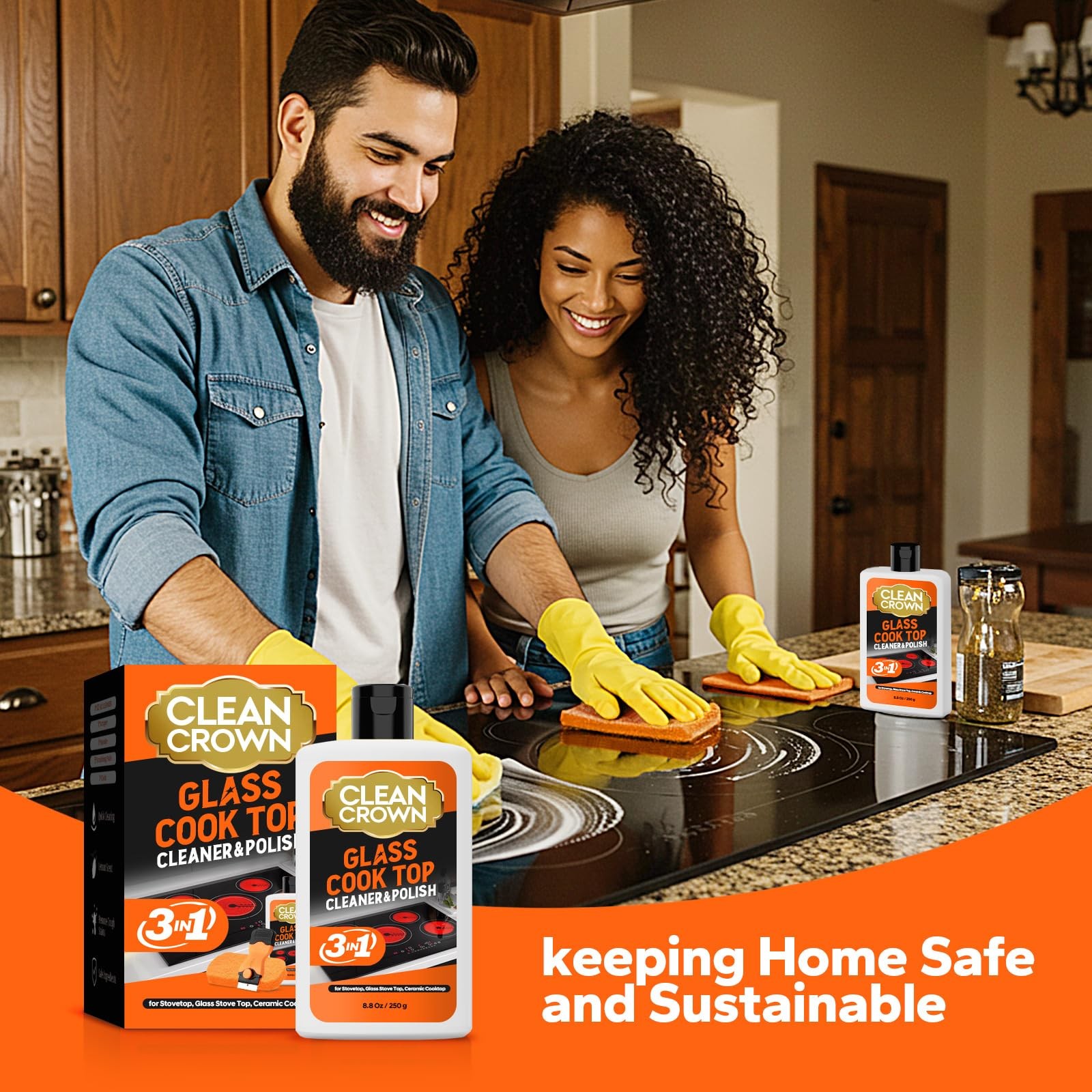 CleanCrown 3-in-1 Cooktop Cleaner Kit (8.8 Oz Cooktop Cleaner + Scrubbing Pad…