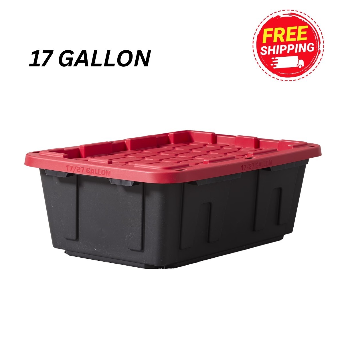 Hyper Tough 17 Gallon Medium Storage Bin with Snap Lid Black and Red Heavy Duty
