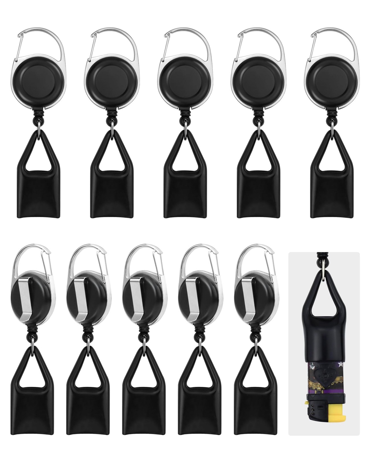 GAUENEEN 10 Pcs Retractable Lighter Clip 4.6 x 1.0 x 0.5 inches, Black