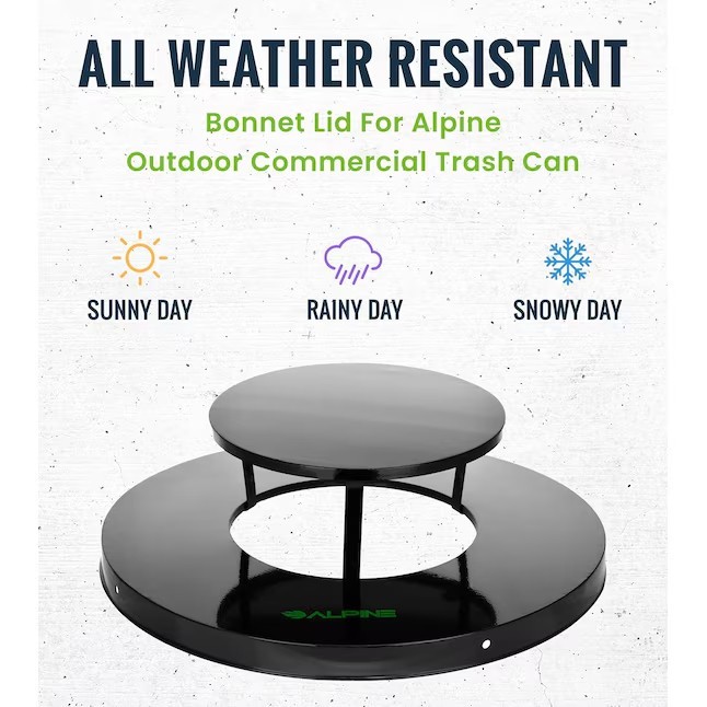 Alpine Industries Black Metal Outdoor Trash Can Lid