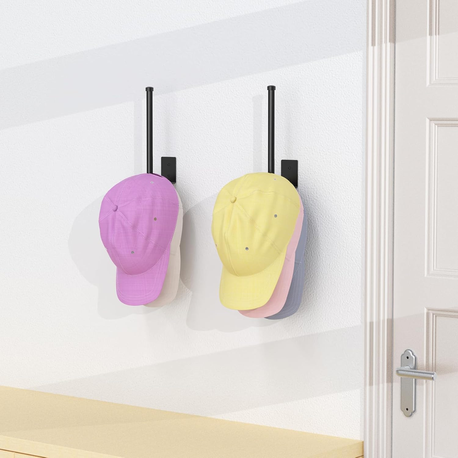 2 Pack de organizador de gorras de acero inoxidable Black de pared de 8.26 in