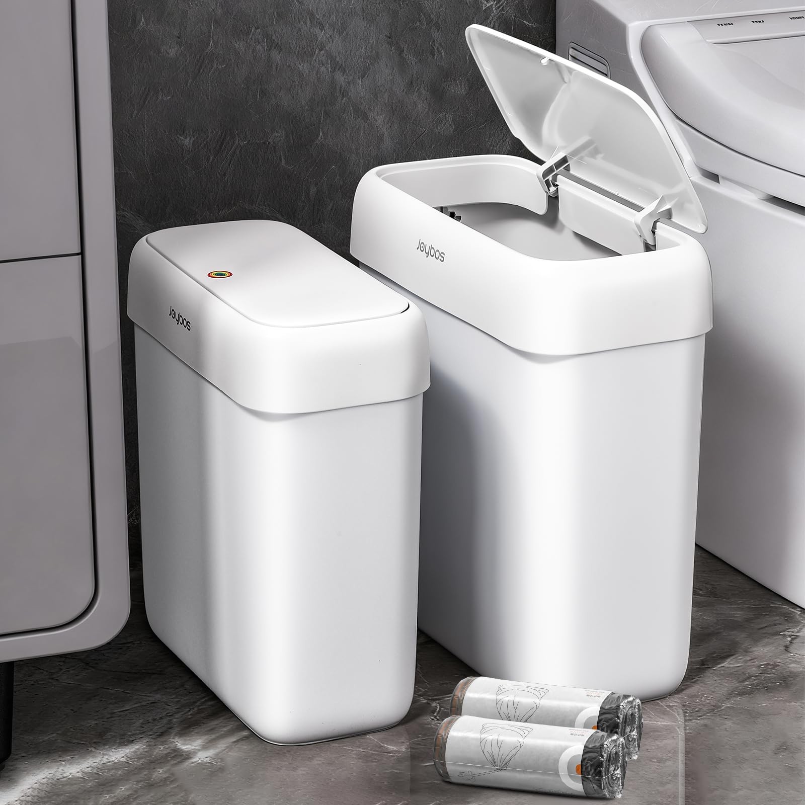 2 Pack Bathroom Trash Can with Lid, 3 Gal/12 L & 2.7 Gal/10L Garbage Can with…