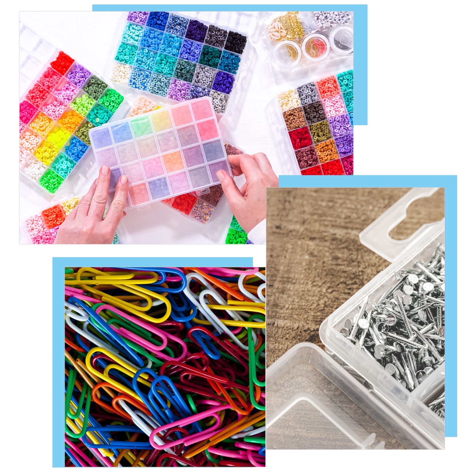 6 Pcs 2.5×2.5×1.4 Inch Nail Charm Organizer 1 Grid Craft Storage Box Transparent