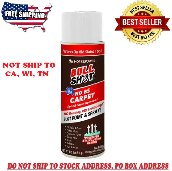 Bull Shot Spot Stain Remover Foam Cleaner Carpets Pet Safe Deodorizer 18oz New
