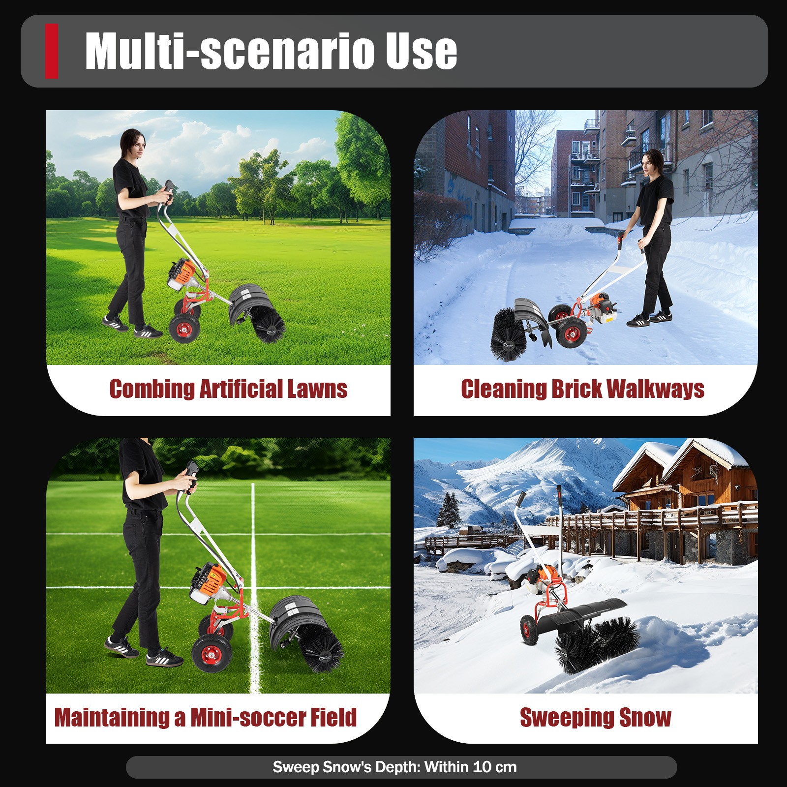 52CC Walk Behind Driveway Power Broom Snow Sweeper Artificial Grass Cleaner