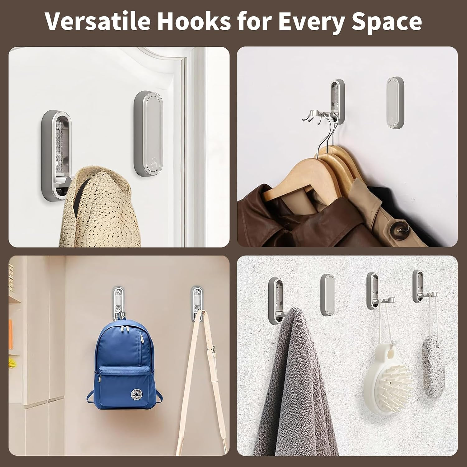 Foldable Wall Hooks Silver, 2 Pack Folding Coat Hooks, Screw Mounted | Heavy Dut