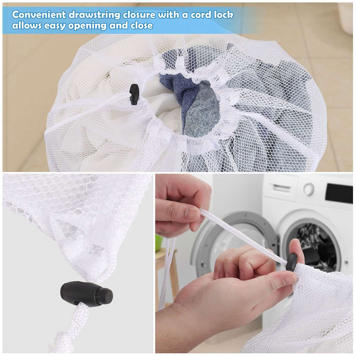 Large Heavy Duty Laundry Bag Mesh Wash Clothes With Drawstring Top Closure