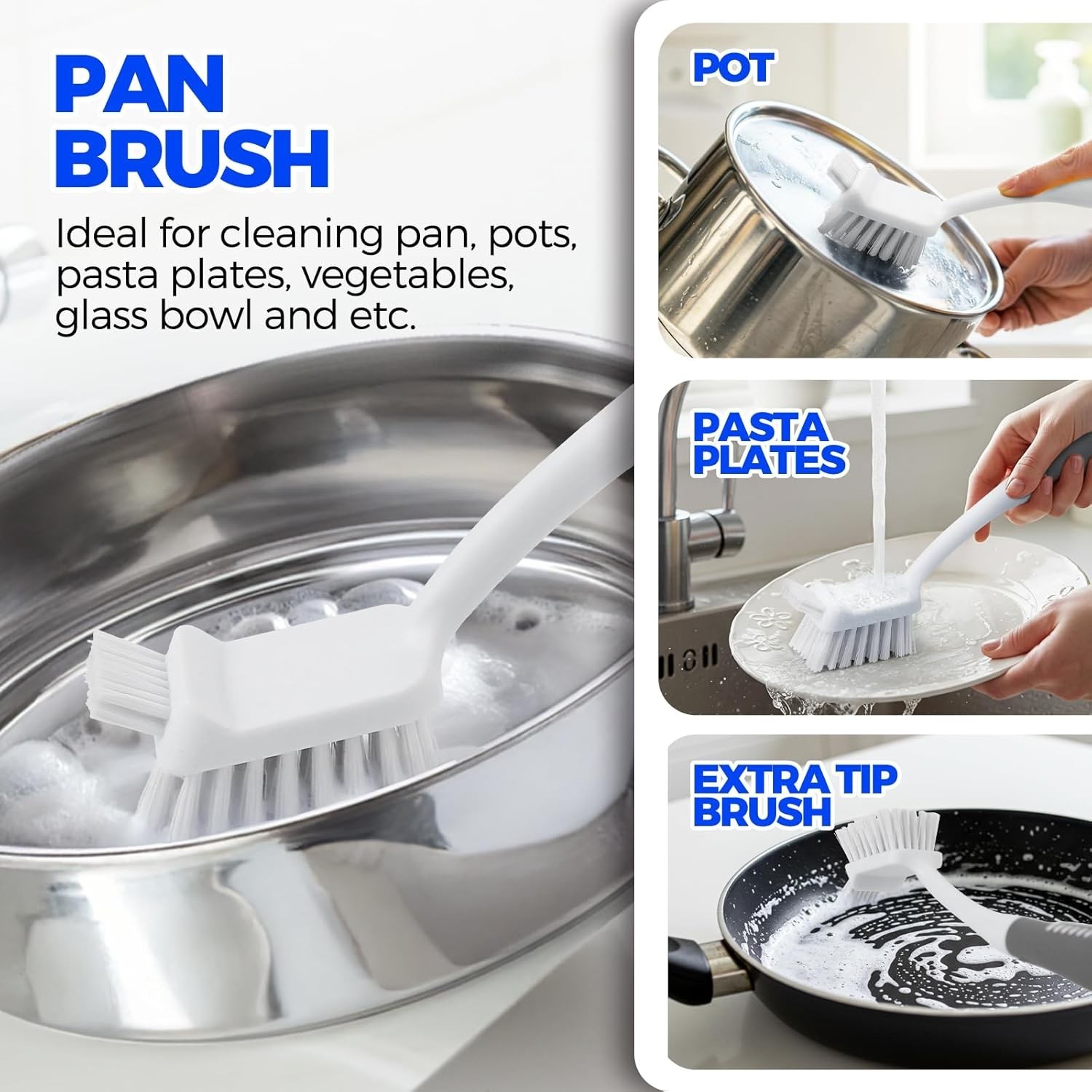 6 Pack Dish Brush Set with Bottle Brush, Dish Scrub Brush, Pan Brush and 3 St…
