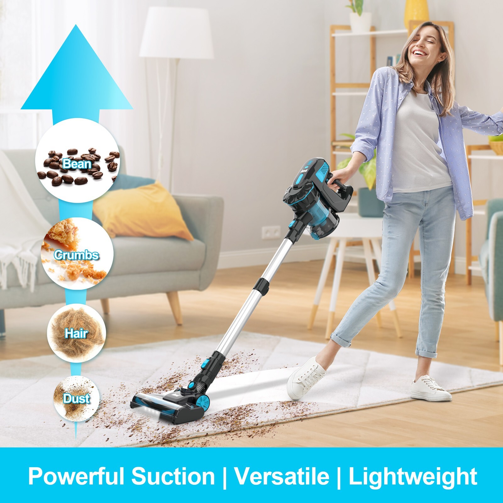 Cordless Vacuum Cleaner Stick Vacuum up to 40min 6In1 For Household Cleaning New