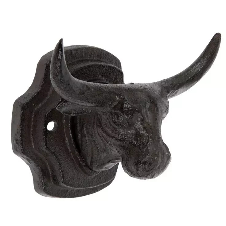 Longhorn Steer Wall Hook 5.5 Inches Bull Head Western Decor Heavy Metal Iron