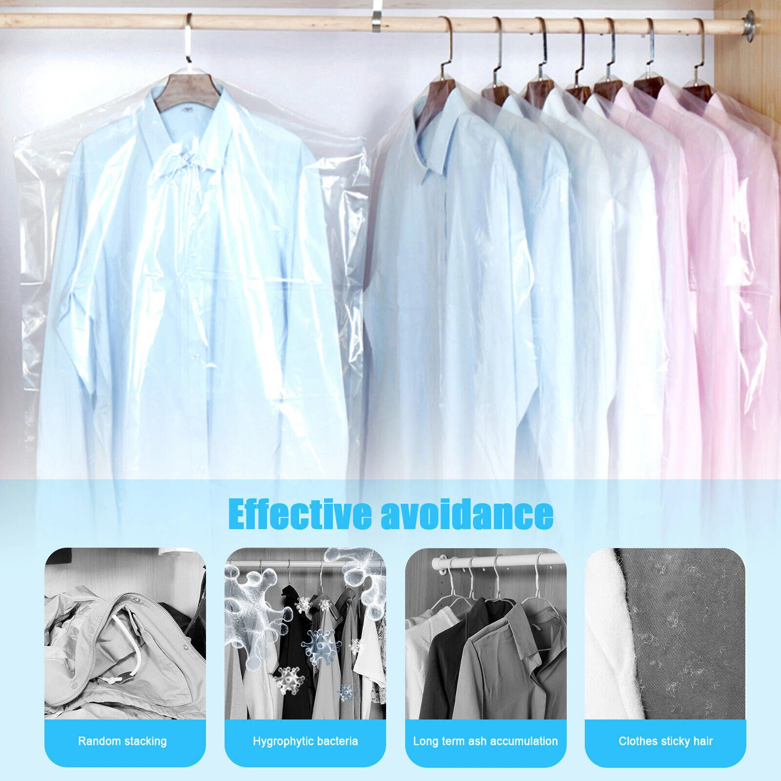 10× Clear Hanging Dust-proof Clothes Bag Suit Dress Coat Garment Storage Cover