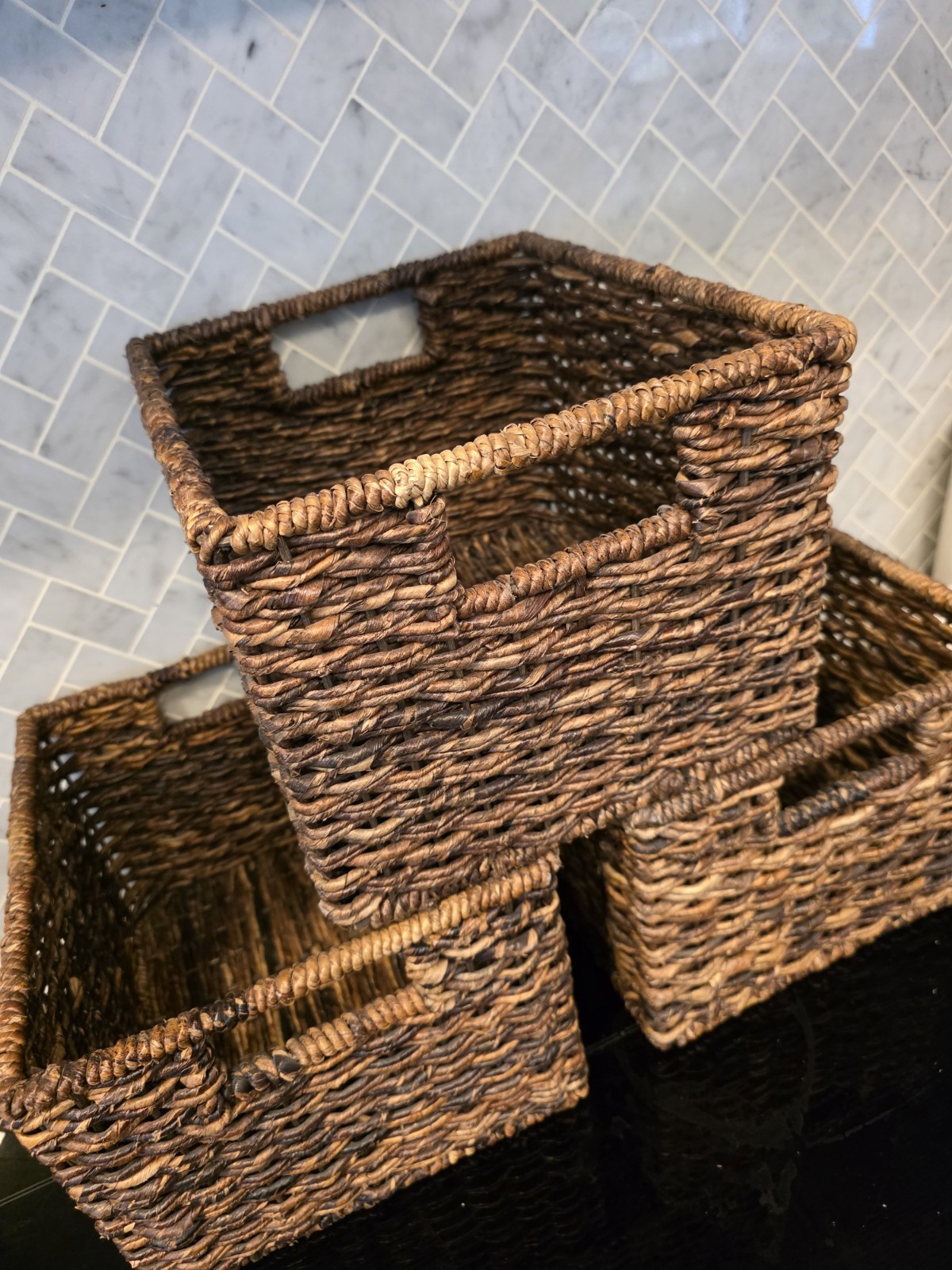 Pier 1 Set Of 3 Woven Abaca Crates 11x10x8″ Storage Baskets Cube Organizer Brown