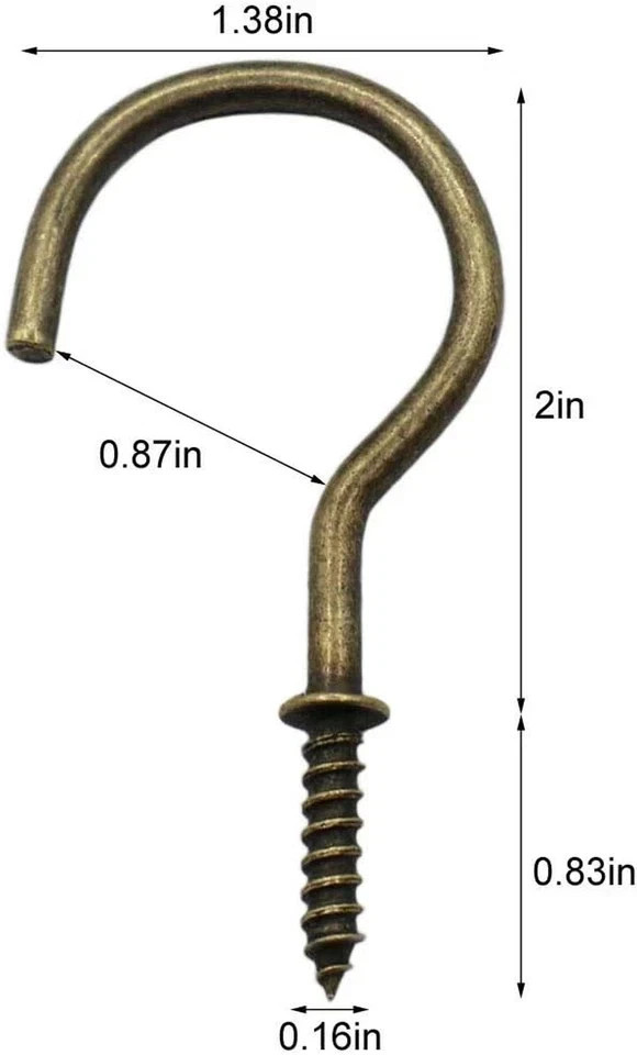 2″ Cup Screw Hooks Bronze Ceiling Hooks Mug Hook 20 Pcs Antique Brass Screw-In H
